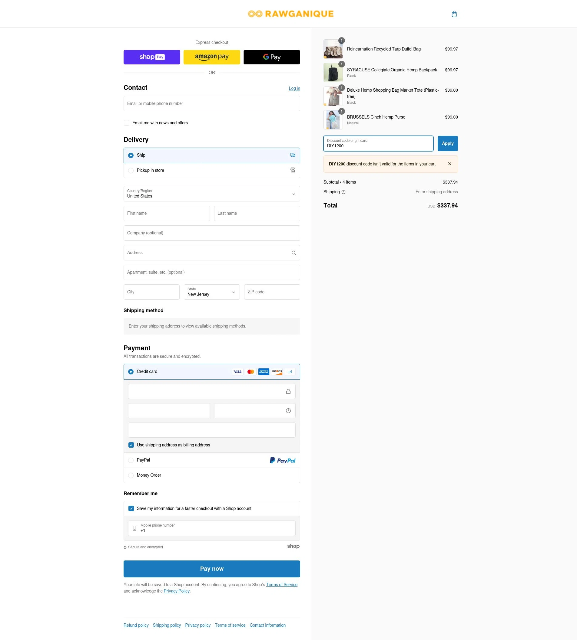 Rawganique checkout page showing Rawganique coupon code box | Screenshot taken by SimplyCodes community member on Jan 28, 2025