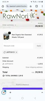 JAPFISH10 coupon verification screenshot