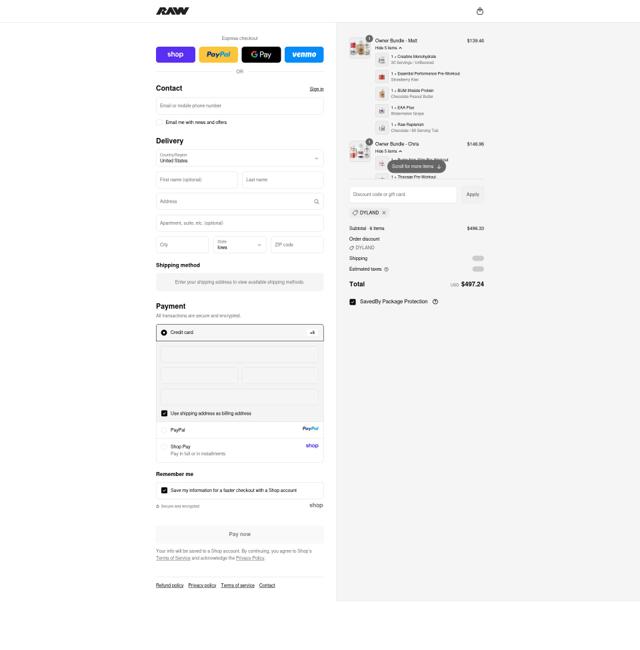 Raw Nutrition checkout page showing Raw Nutrition discount code box | Screenshot taken by SimplyCodes community member on Sep 13, 2025