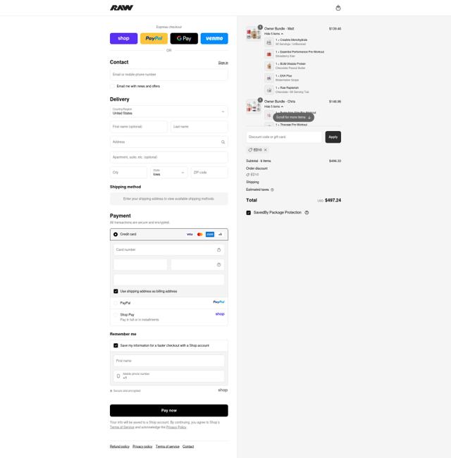 Raw Nutrition checkout page showing Raw Nutrition discount code box | Screenshot taken by SimplyCodes community member on Sep 13, 2025