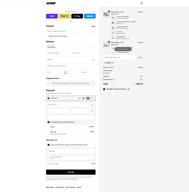 Raw Nutrition checkout page showing Raw Nutrition discount code box | Screenshot taken by SimplyCodes community member on Sep 13, 2025