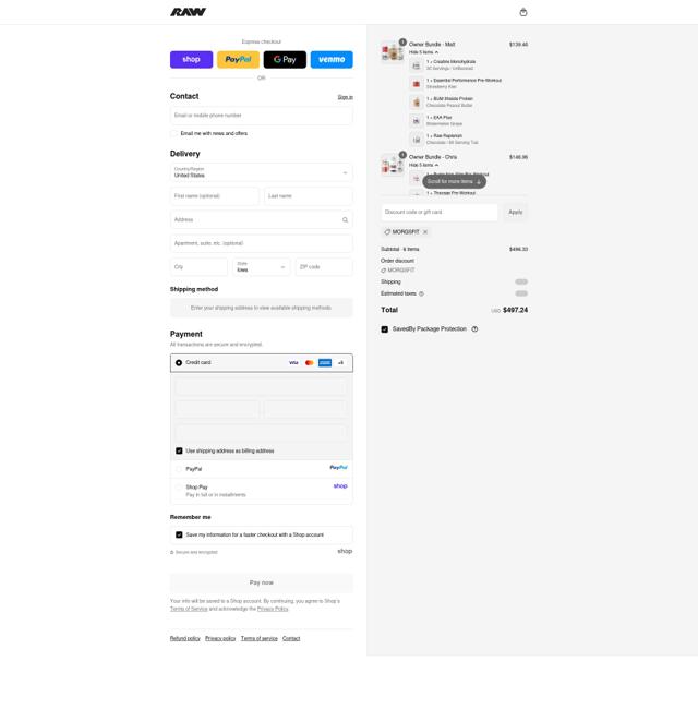 Raw Nutrition checkout page showing Raw Nutrition discount code box | Screenshot taken by SimplyCodes community member on Sep 13, 2025
