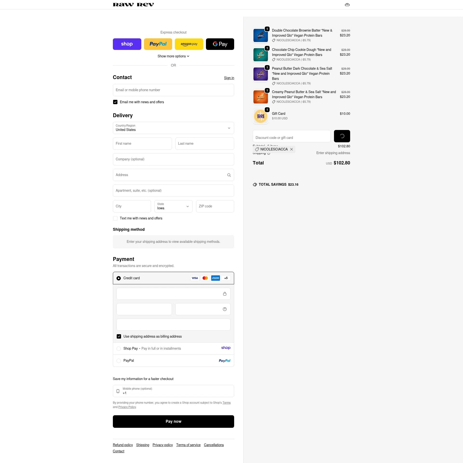 Raw Rev checkout page showing Raw Rev discount code box | Screenshot taken by SimplyCodes community member on Jan 8, 2026