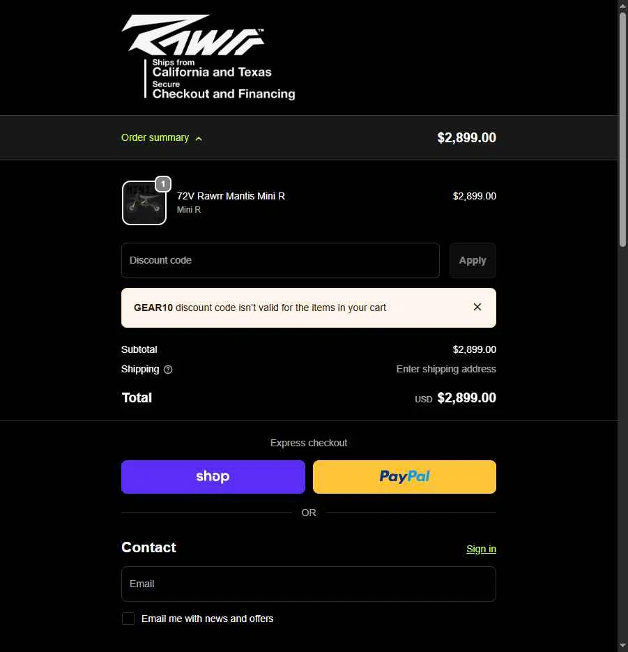 Rawrr checkout page showing Rawrr discount code box | Screenshot taken by SimplyCodes community member on Feb 1, 2026