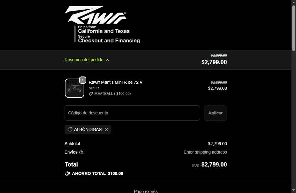 Rawrr checkout page showing Rawrr discount code box | Screenshot taken by SimplyCodes community member on Feb 10, 2026
