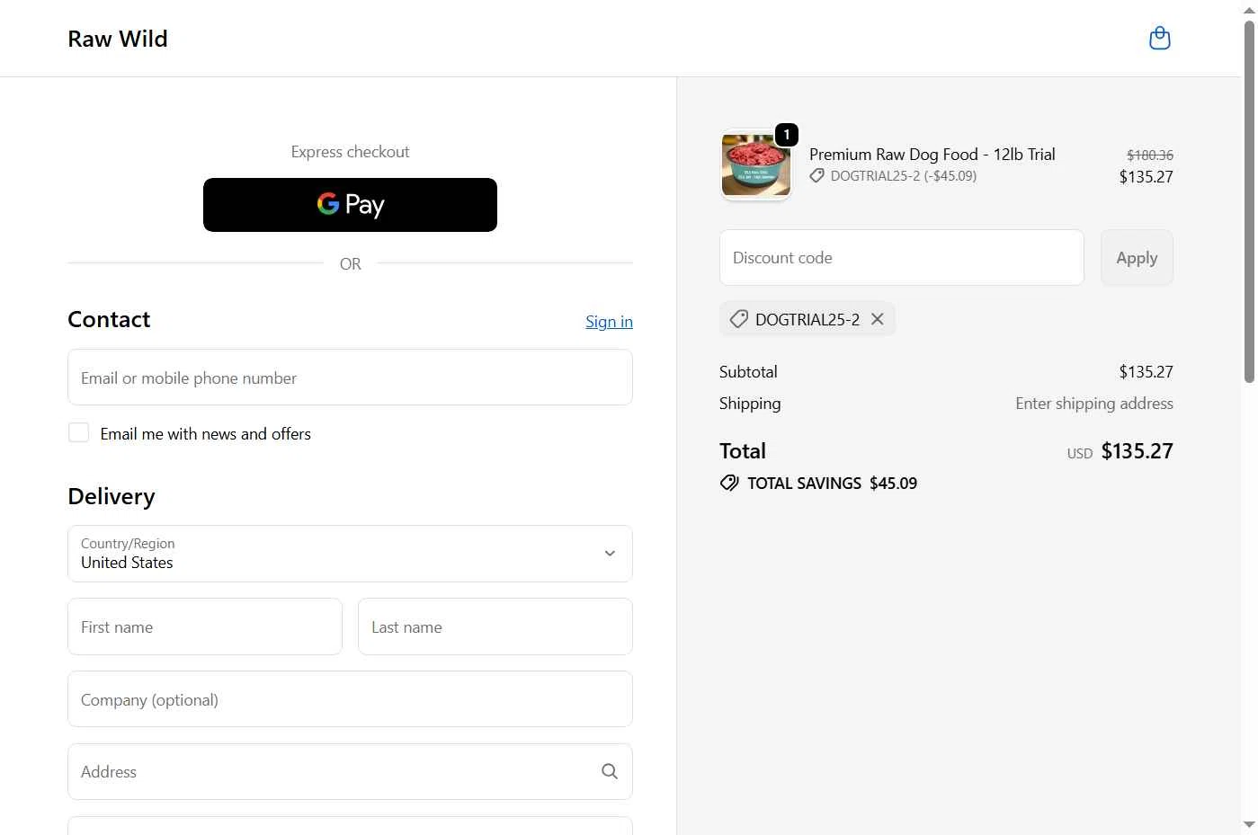 Raw Wild checkout page showing Raw Wild promo code box | Screenshot taken by SimplyCodes community member on Jan 10, 2026