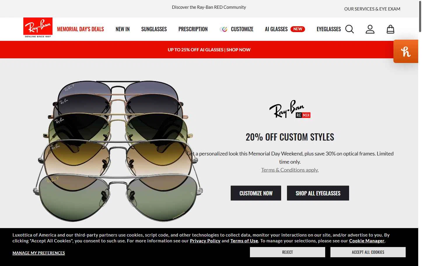 Verification screenshot for 10% Off Your First Online Purchase at Ray-Ban - 37d ago