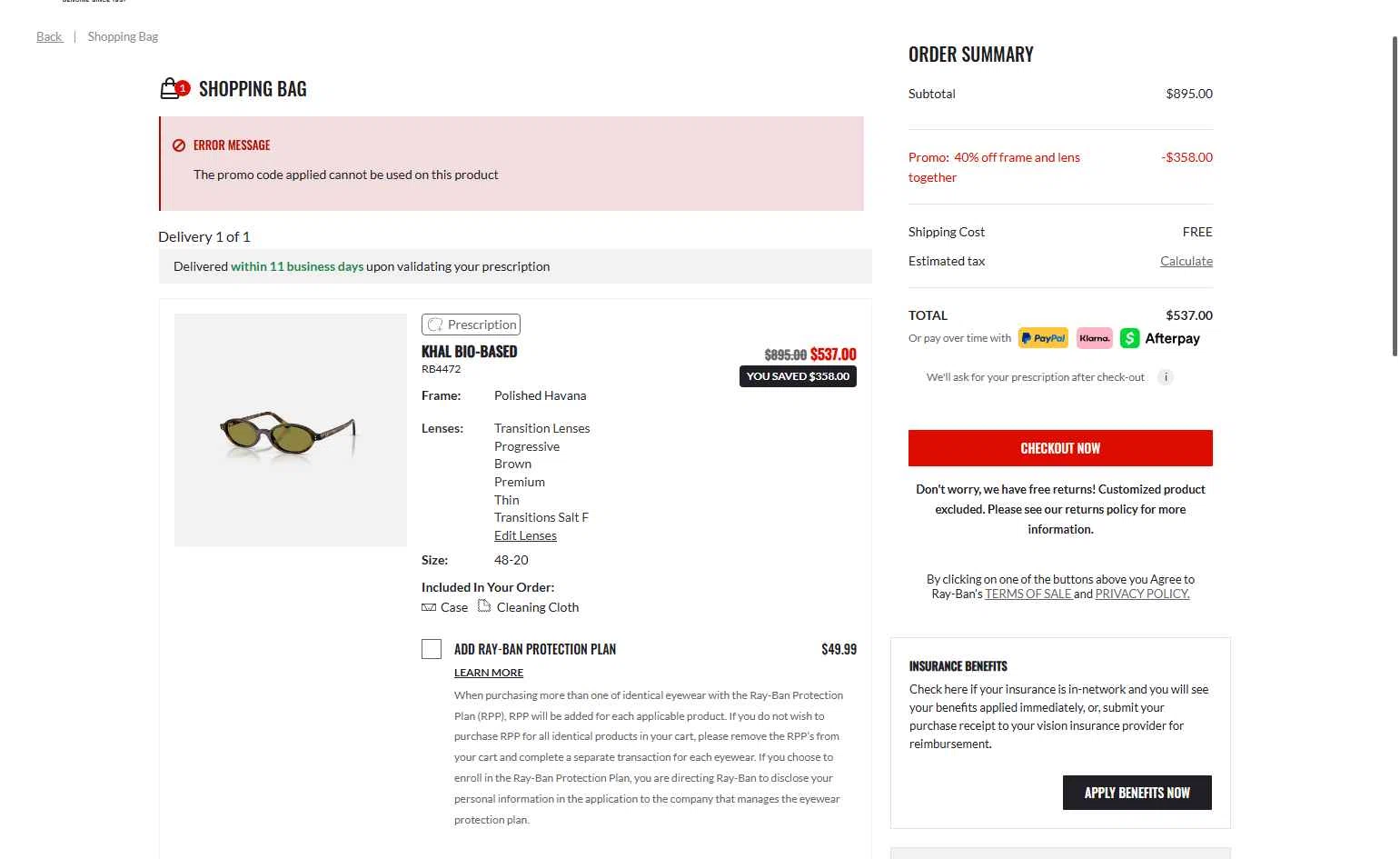 Verification screenshot for 20% Off Selected Styles at Ray-Ban — 2mo ago