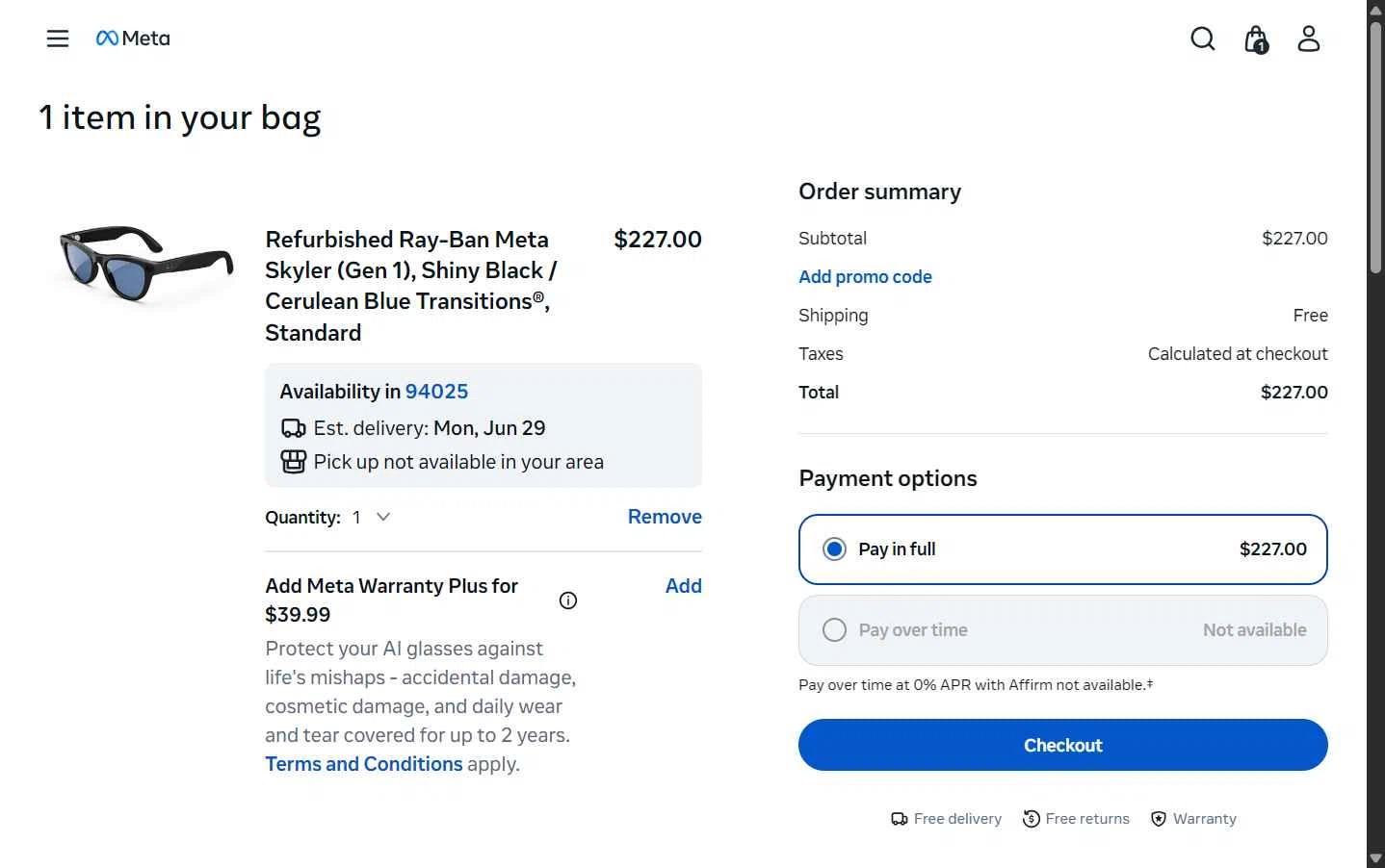 Verification screenshot for 10% Off Select Items at Ray-Ban Meta - 5d ago