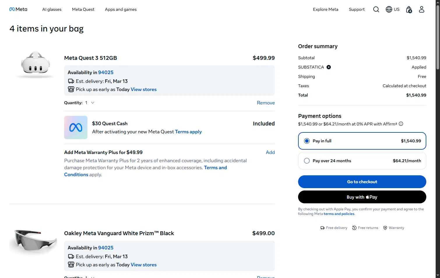 Verification screenshot for 20% Off Select Items at Ray-Ban Meta - 3mo ago