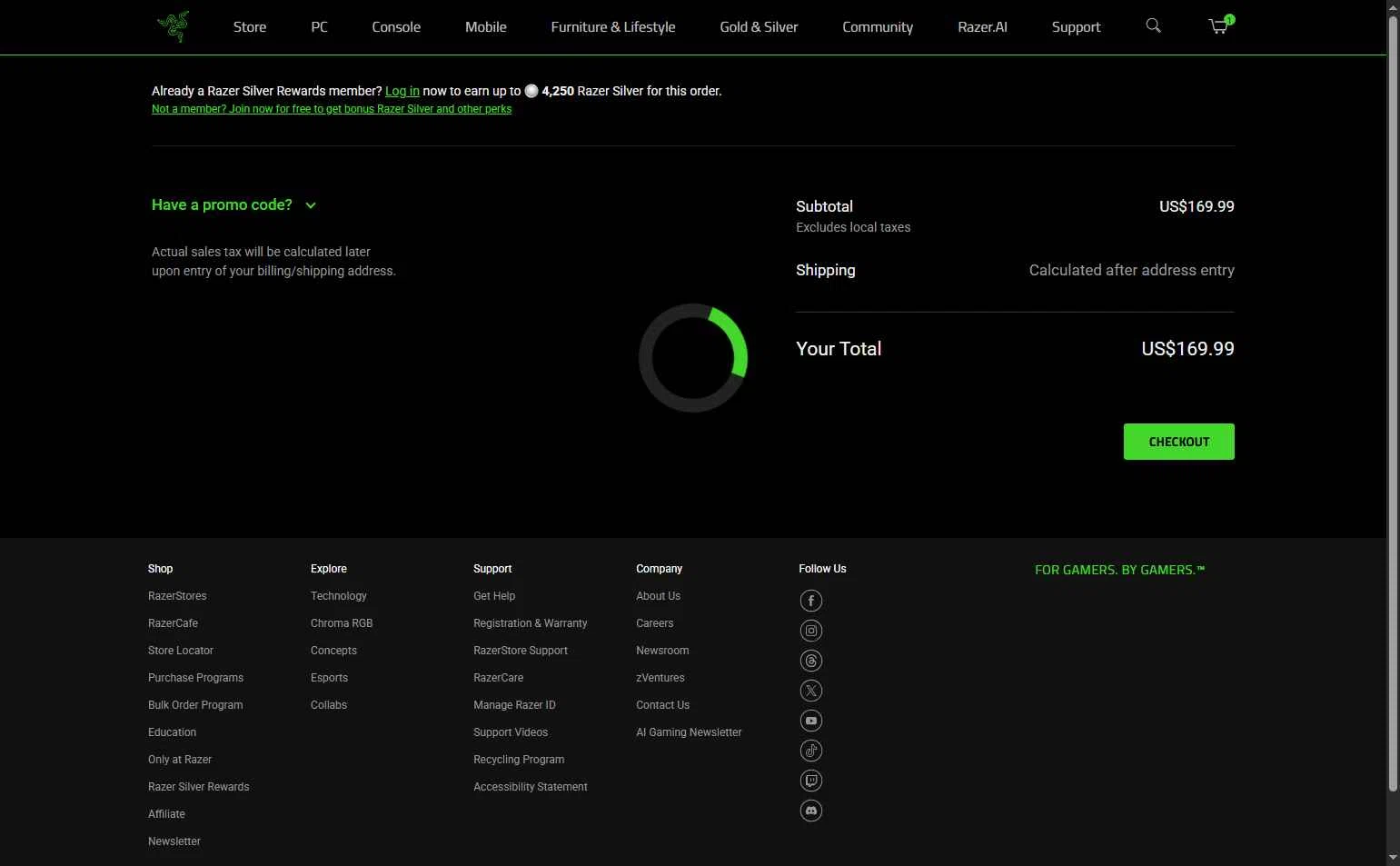 Razer Gold Partner checkout page showing Razer Gold Partner promo code box | Screenshot taken by SimplyCodes community member on Dec 24, 2025