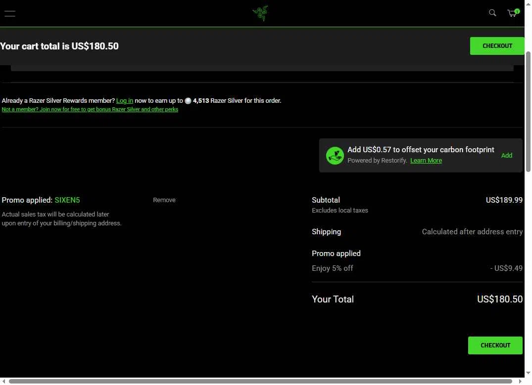Razer Gold Partner checkout page showing Razer Gold Partner promo code box | Screenshot taken by SimplyCodes community member on Dec 29, 2025