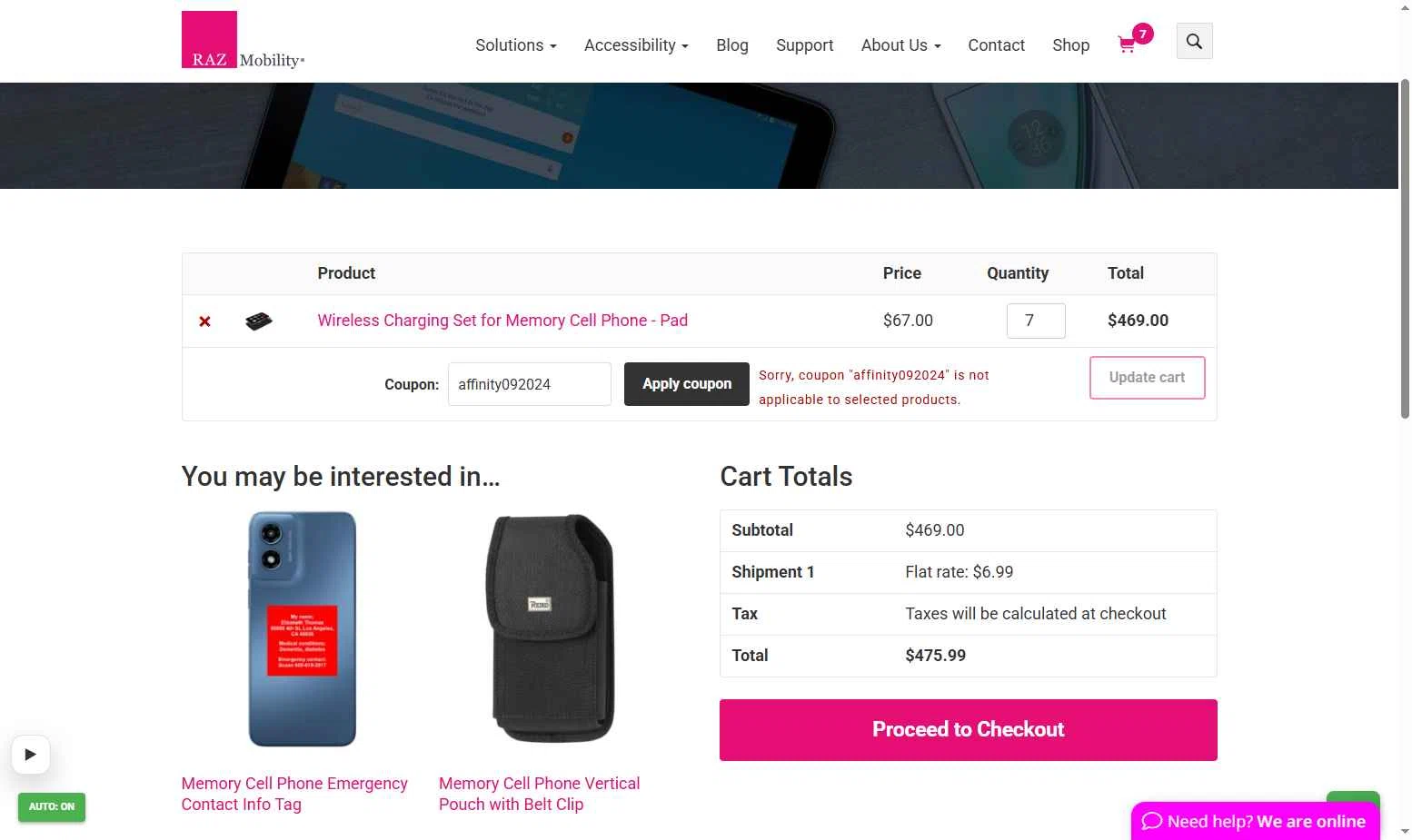 RAZ Mobility checkout page showing RAZ Mobility coupon code box | Screenshot taken by SimplyCodes community member on Feb 12, 2026