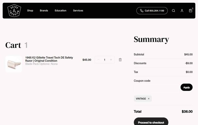 Razor Emporium checkout page showing Razor Emporium discount code box | Screenshot taken by SimplyCodes community member on Sep 2, 2025