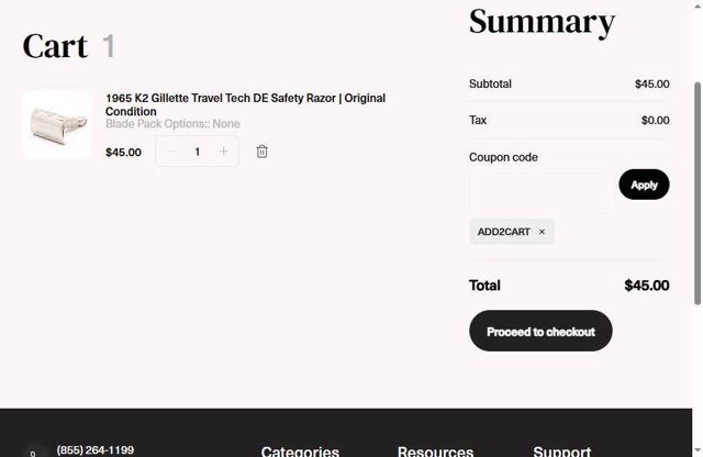 Razor Emporium checkout page showing Razor Emporium discount code box | Screenshot taken by SimplyCodes community member on Aug 19, 2025