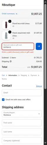 EXTRA10 coupon verification screenshot