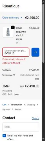 EXTRA10 coupon verification screenshot