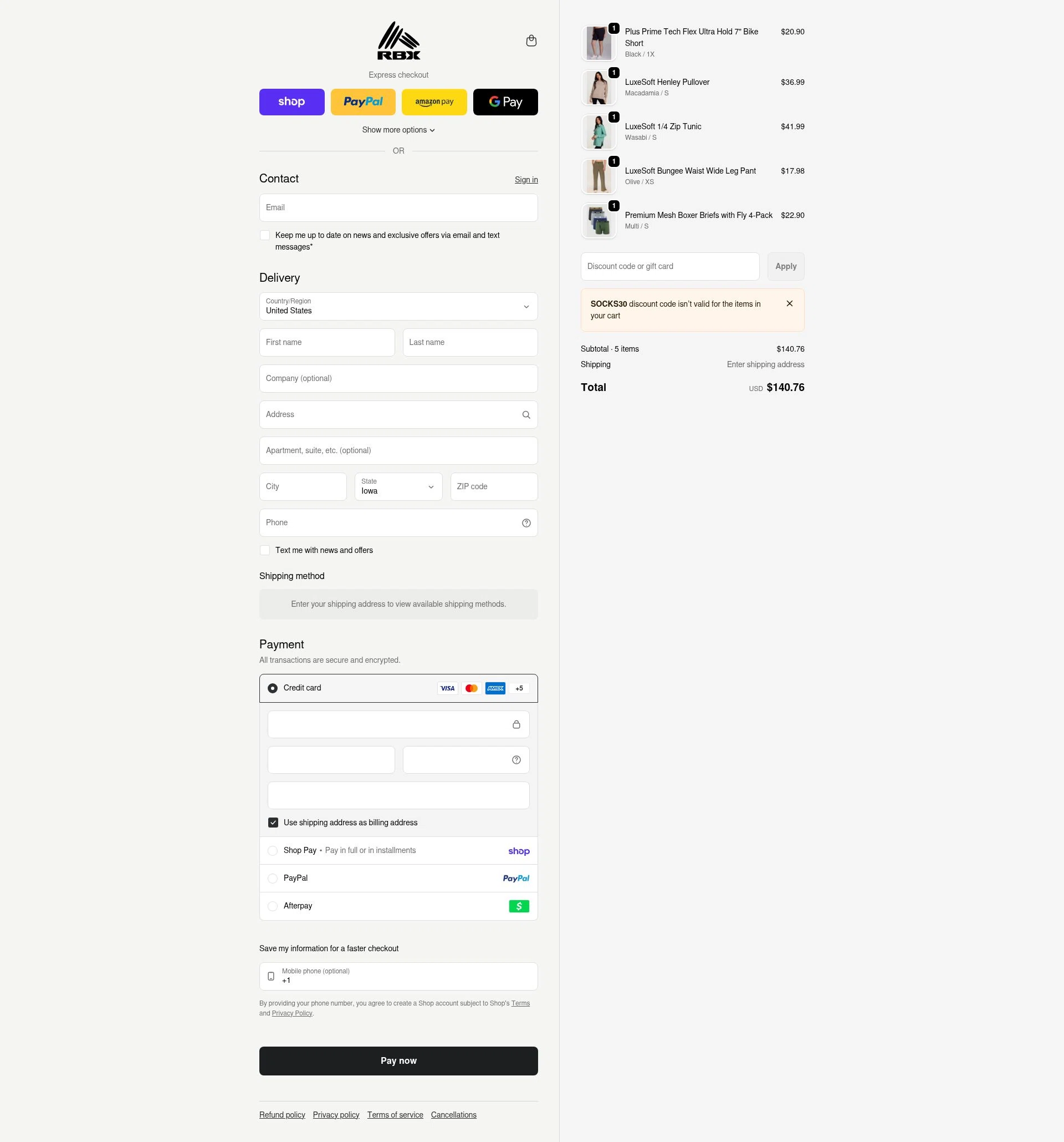 RBX Active checkout page showing RBX Active coupon code box | Screenshot taken by SimplyCodes community member on Feb 15, 2026