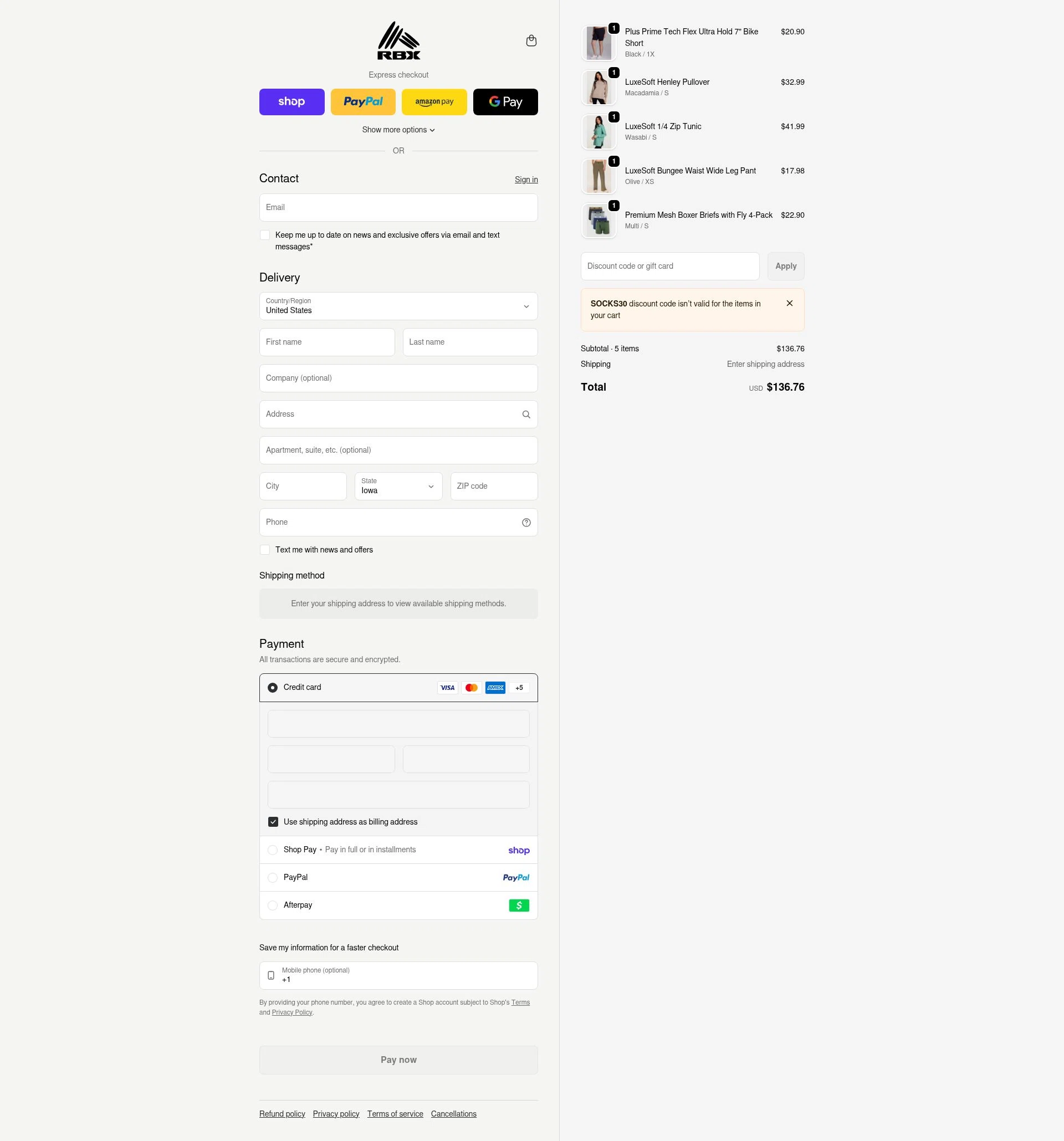 RBX Active checkout page showing RBX Active coupon code box | Screenshot taken by SimplyCodes community member on Feb 9, 2026