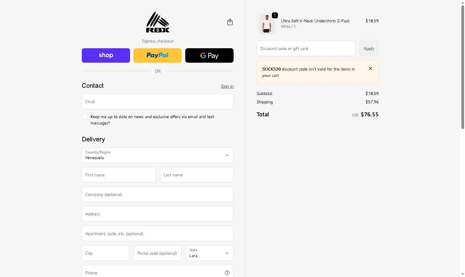 RBX Active checkout page showing RBX Active coupon code box | Screenshot taken by SimplyCodes community member on Feb 15, 2026