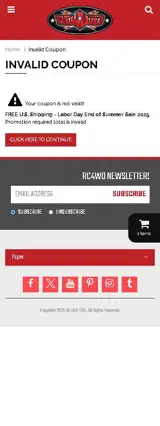 RC4WD coupon verification screenshot