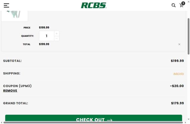 RCBS checkout page showing RCBS promo code box | Screenshot taken by SimplyCodes community member on Aug 28, 2025