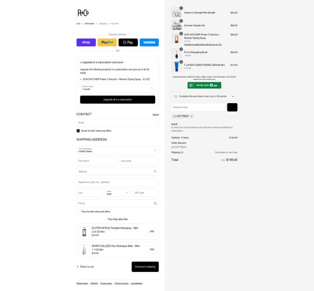 R+Co checkout page showing R+Co promo code box | Screenshot taken by SimplyCodes community member on Sep 5, 2025