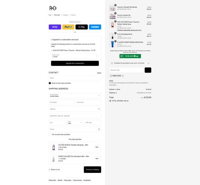 R+Co checkout page showing R+Co promo code box | Screenshot taken by SimplyCodes community member on Sep 5, 2025