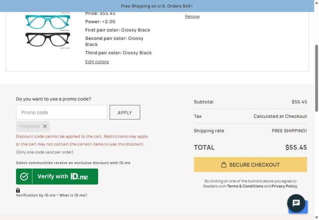 Readers.com checkout page showing Readers.com coupon code box | Screenshot taken by SimplyCodes community member on Aug 31, 2025