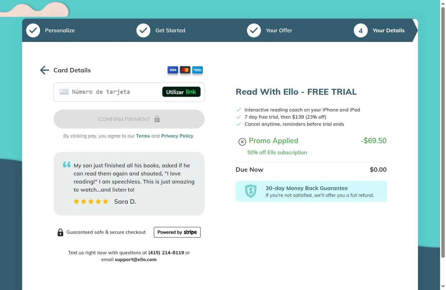 Read With Ello checkout page showing Read With Ello promo code box | Screenshot taken by SimplyCodes community member on Jan 26, 2026