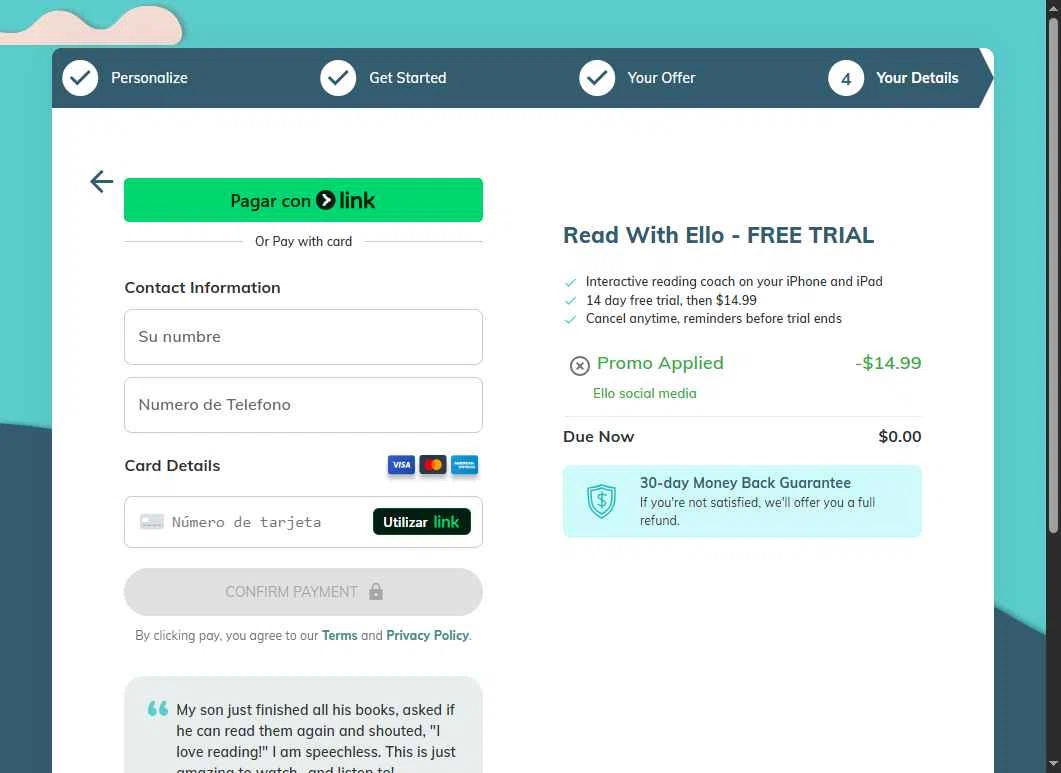 Read With Ello checkout page showing Read With Ello promo code box | Screenshot taken by SimplyCodes community member on Dec 15, 2025