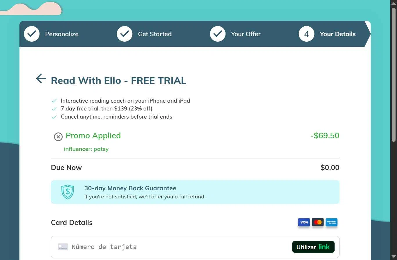 Read With Ello checkout page showing Read With Ello promo code box | Screenshot taken by SimplyCodes community member on Jan 13, 2026