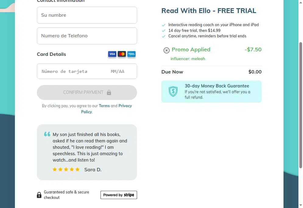 Read With Ello checkout page showing Read With Ello promo code box | Screenshot taken by SimplyCodes community member on Jan 13, 2026