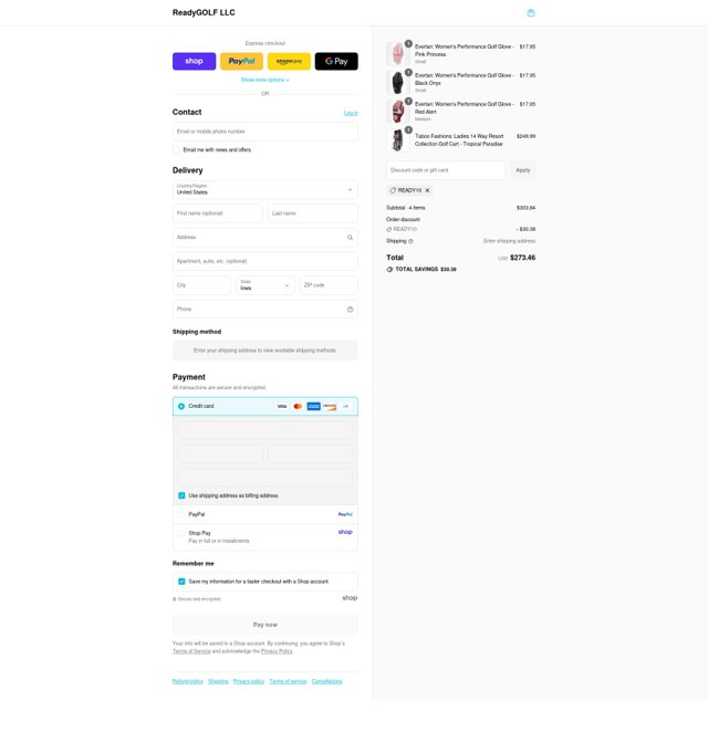 ReadyGOLF checkout page showing ReadyGOLF coupon code box | Screenshot taken by SimplyCodes community member on Aug 28, 2025