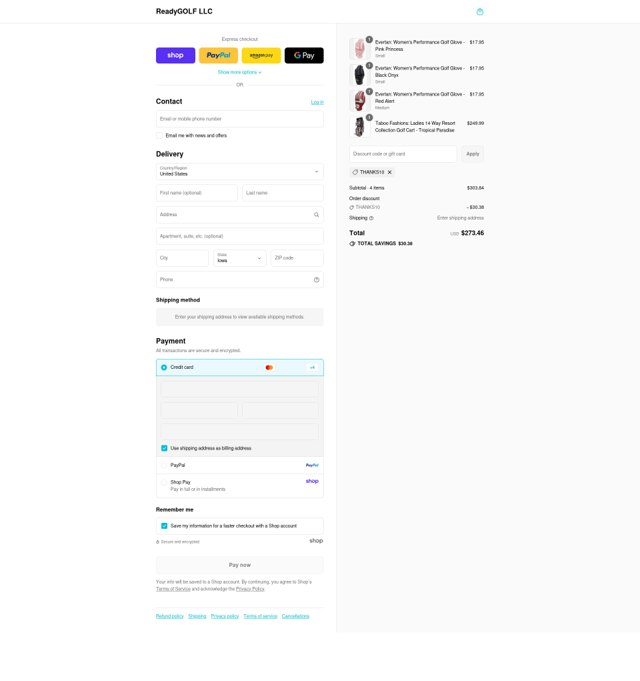 ReadyGOLF checkout page showing ReadyGOLF coupon code box | Screenshot taken by SimplyCodes community member on Aug 28, 2025