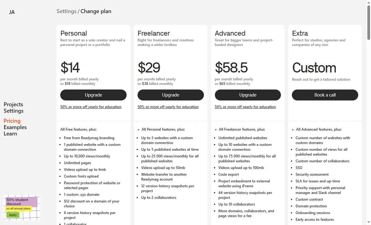 Readymag checkout page showing Readymag promo code box | Screenshot taken by SimplyCodes community member on Jan 8, 2026