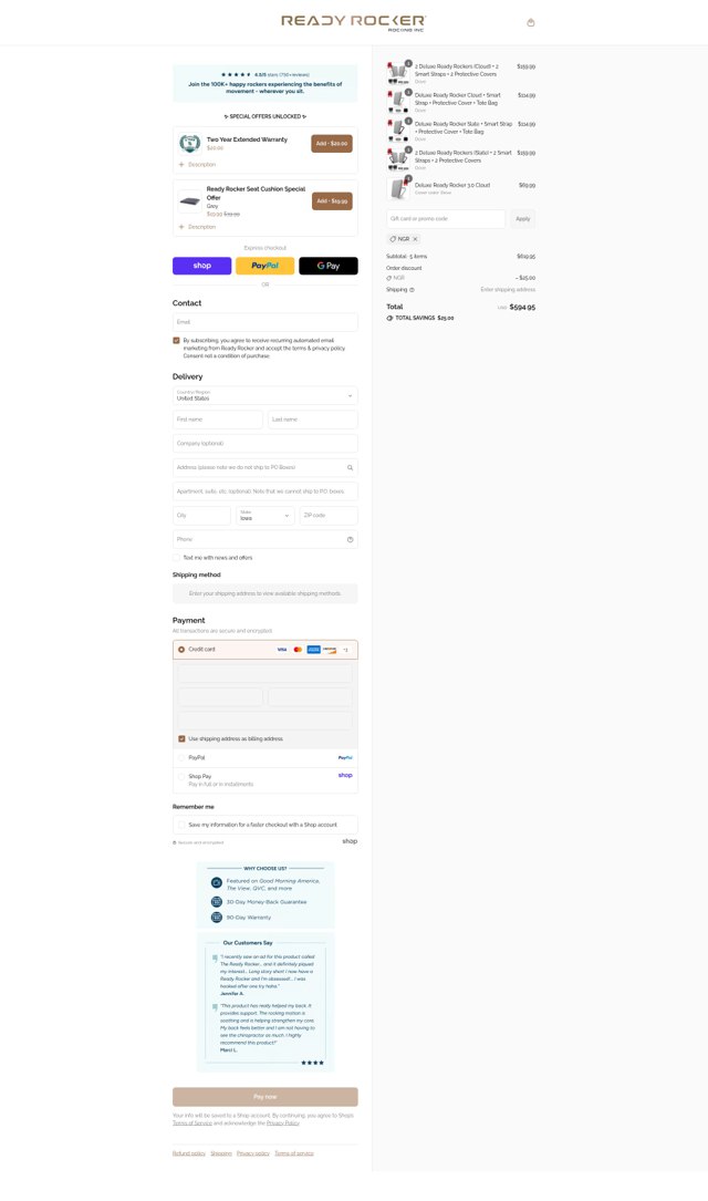 Ready Rocker checkout page showing Ready Rocker promo code box | Screenshot taken by SimplyCodes community member on Sep 3, 2025