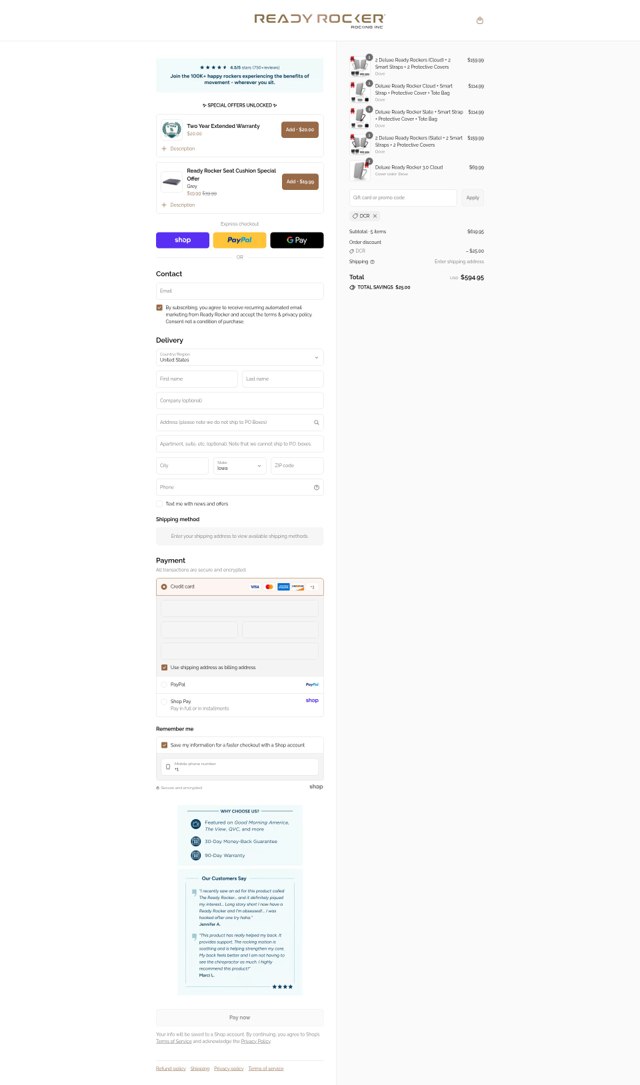 Ready Rocker checkout page showing Ready Rocker promo code box | Screenshot taken by SimplyCodes community member on Sep 3, 2025