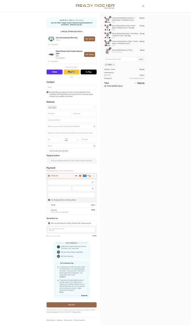 Ready Rocker checkout page showing Ready Rocker promo code box | Screenshot taken by SimplyCodes community member on Sep 3, 2025