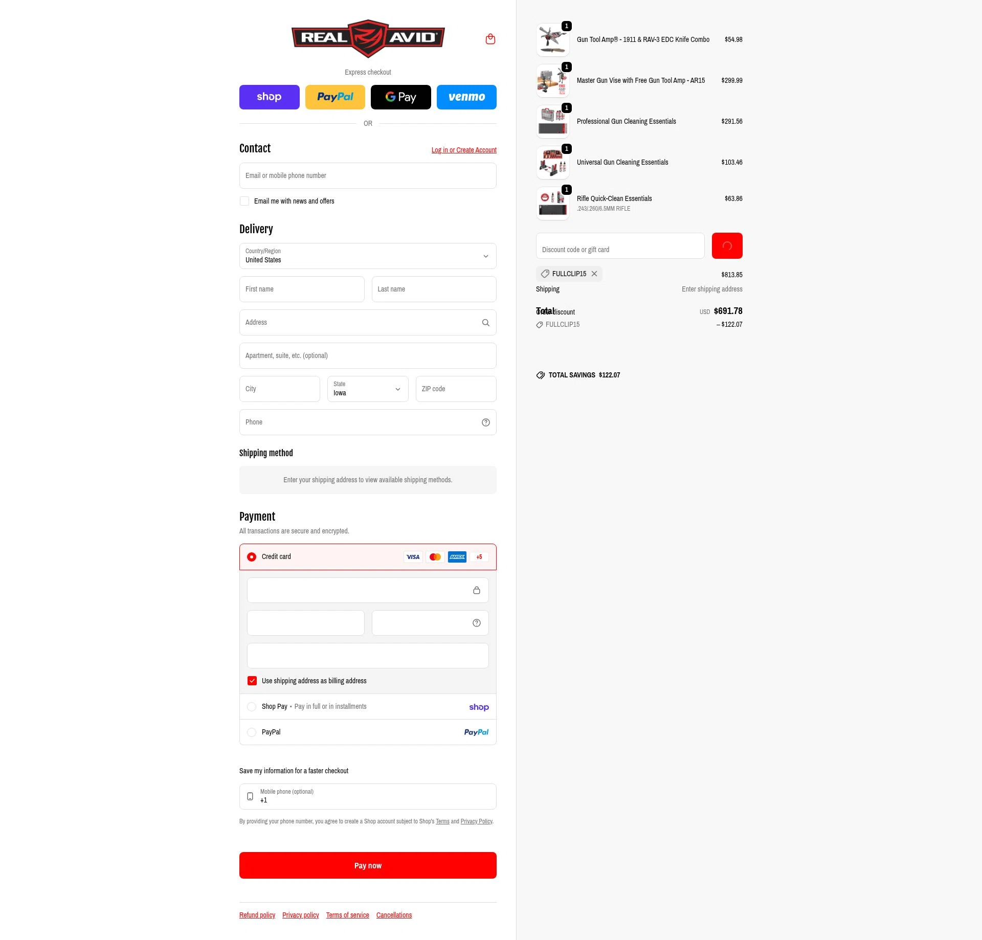 Real Avid checkout page showing Real Avid discount code box | Screenshot taken by SimplyCodes community member on Feb 20, 2026