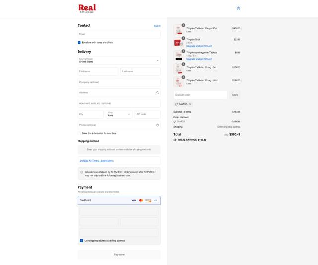 Real Botanicals checkout page showing Real Botanicals promo code box | Screenshot taken by SimplyCodes community member on Sep 12, 2025