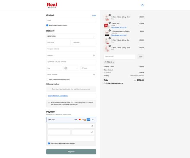 Real Botanicals checkout page showing Real Botanicals promo code box | Screenshot taken by SimplyCodes community member on Sep 6, 2025