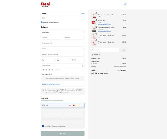 Real Botanicals checkout page showing Real Botanicals promo code box | Screenshot taken by SimplyCodes community member on Sep 10, 2025