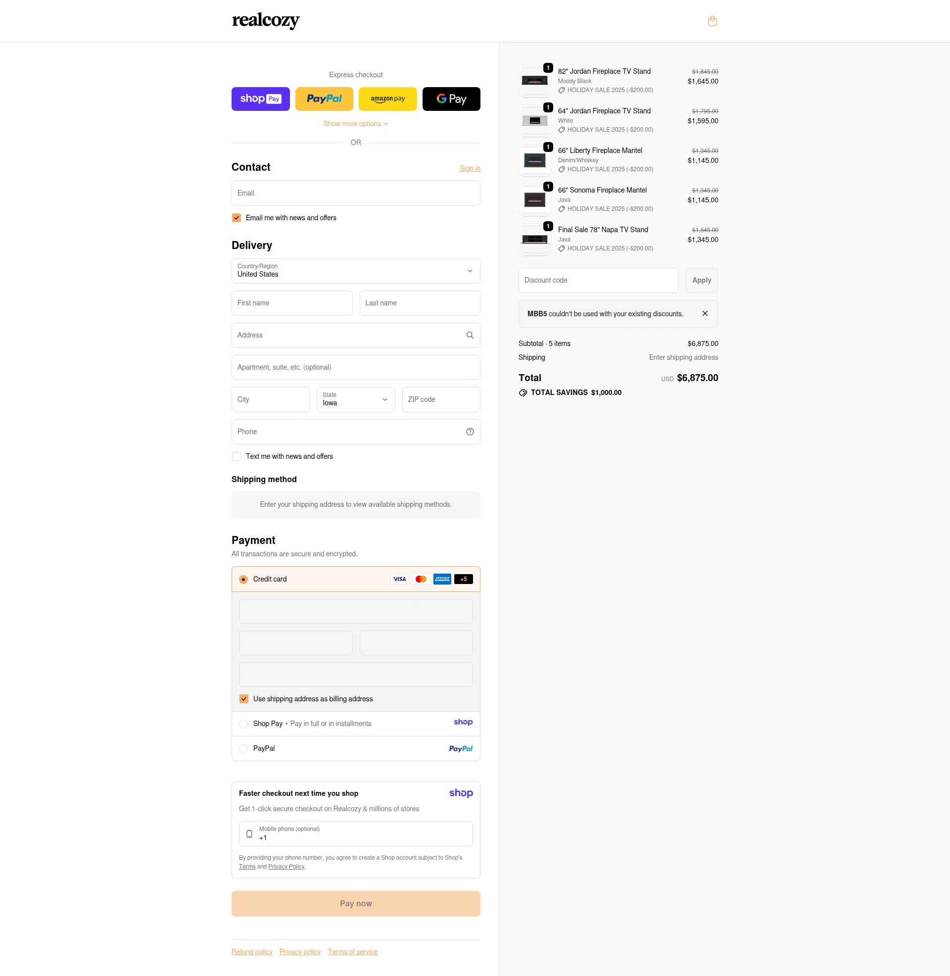 RealCozy checkout page showing RealCozy discount code box | Screenshot taken by SimplyCodes community member on Jan 11, 2026