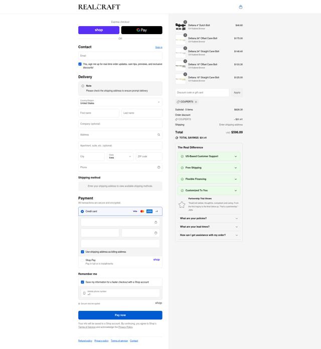 RealCraft checkout page showing RealCraft coupon code box | Screenshot taken by SimplyCodes community member on Sep 17, 2025
