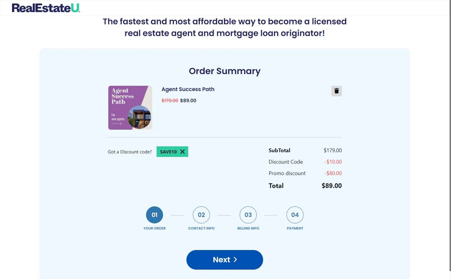Realestateu checkout page showing Realestateu discount code box | Screenshot taken by SimplyCodes community member on Jul 4, 2025