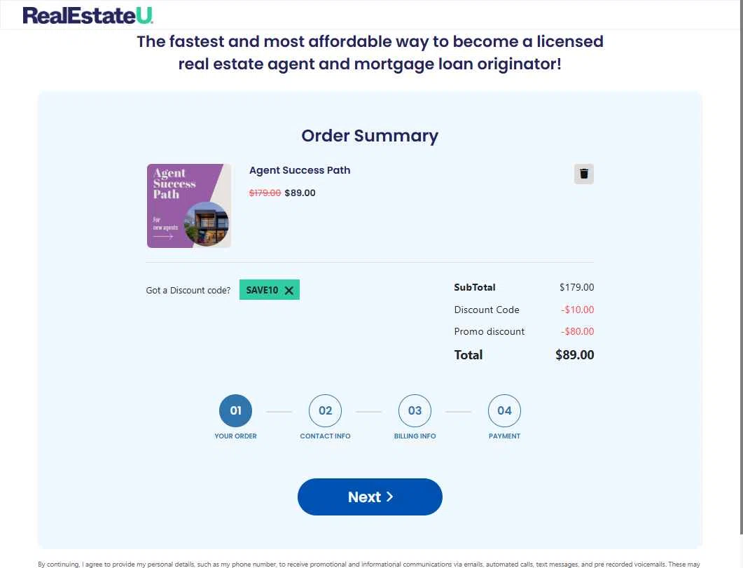 Realestateu checkout page showing Realestateu discount code box | Screenshot taken by SimplyCodes community member on Dec 27, 2025