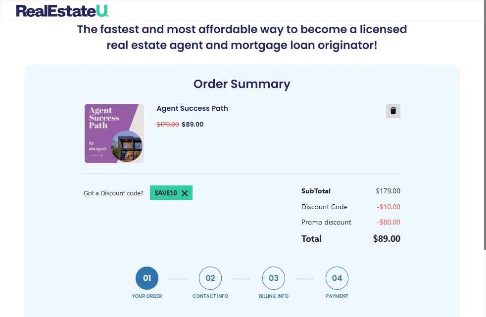 Realestateu checkout page showing Realestateu discount code box | Screenshot taken by SimplyCodes community member on Oct 29, 2025