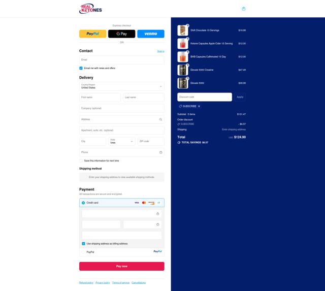 Real Ketones checkout page showing Real Ketones promo code box | Screenshot taken by SimplyCodes community member on Sep 13, 2025