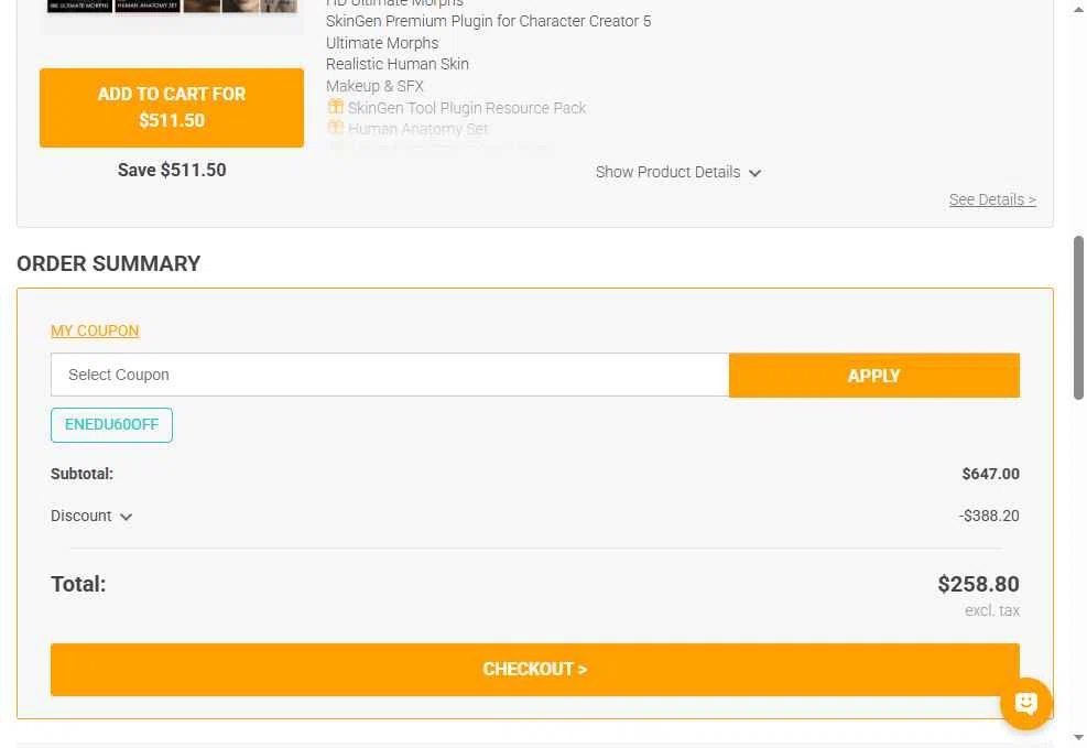 Reallusion checkout page showing Reallusion promo code box | Screenshot taken by SimplyCodes community member on Nov 20, 2025